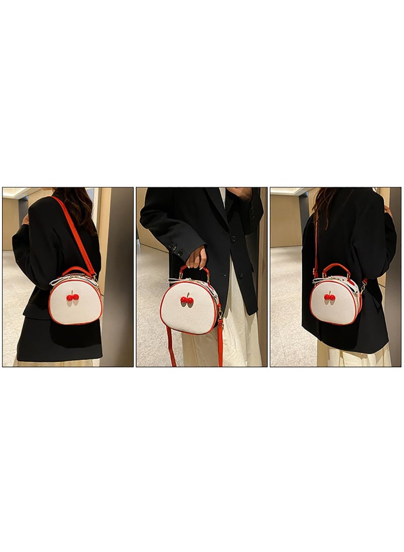 Women's PU Leather Crossbody Bag with Cherry Print, Adjustable Strap & Top Handle - Image 5