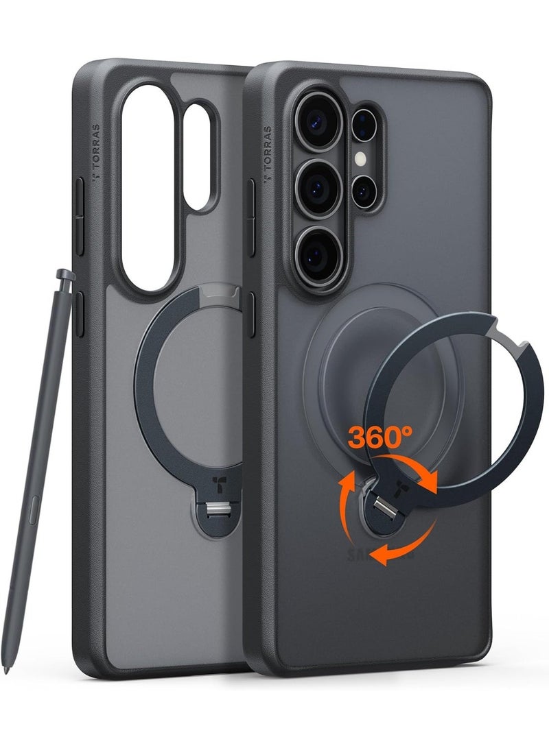 Ostand Q3 Spin Series for Samsung Galaxy S26 Ultra Case with 360° Magnetic Stand, Fit for Magsafe, 4X Mil-Grade Shockproof Case with Kickstand, Translucent Frosted, Black - Image 2
