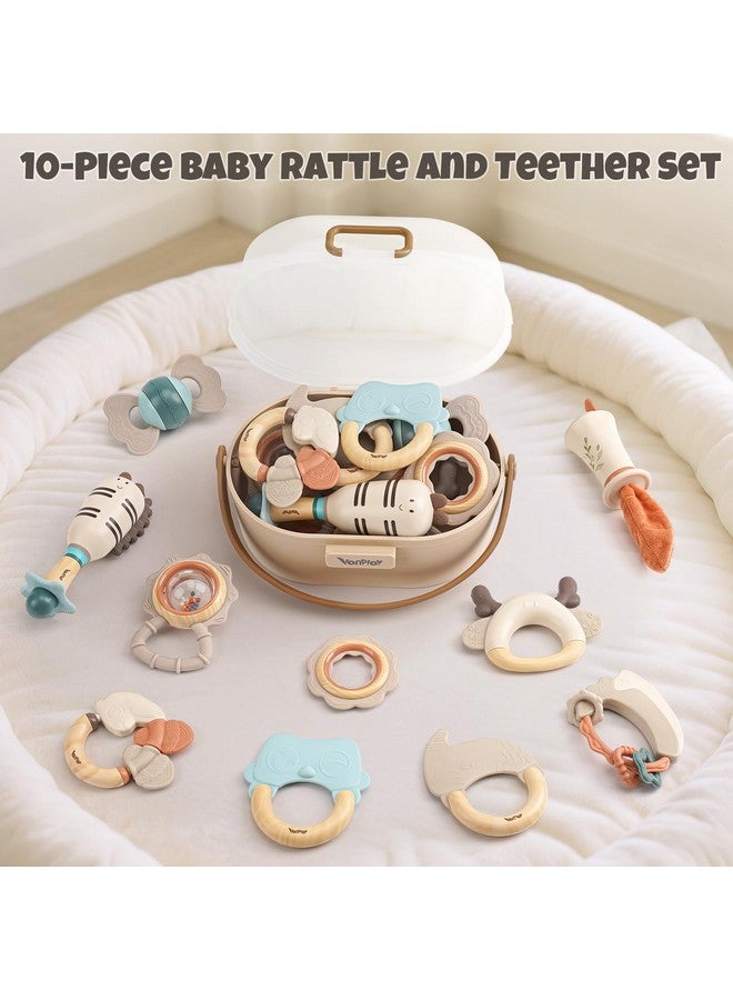 Vanplay Baby Rattles & Teethers Set - Baby Toys 0-6 Months, Teething Toys 3-6 Months, Sensory Toys with Soft Textures, Gentle Sounds & Easy-Grip Shape, Neutral Newborn Gift（10-Pack） - Image 4