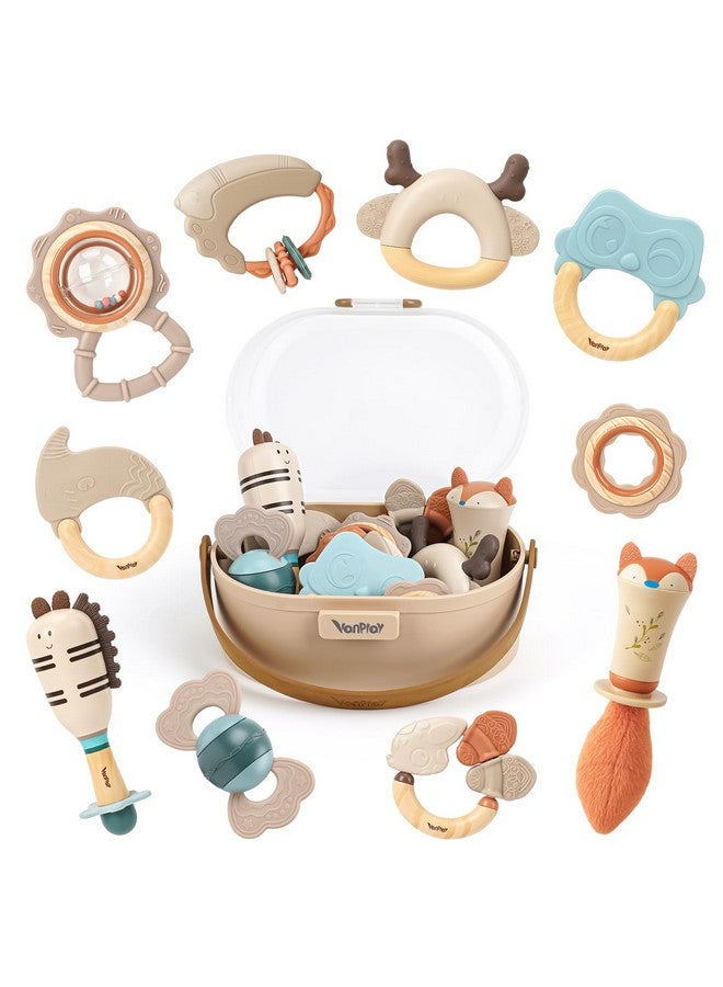 Vanplay Baby Rattles & Teethers Set - Baby Toys 0-6 Months, Teething Toys 3-6 Months, Sensory Toys with Soft Textures, Gentle Sounds & Easy-Grip Shape, Neutral Newborn Gift（10-Pack） - Image 1