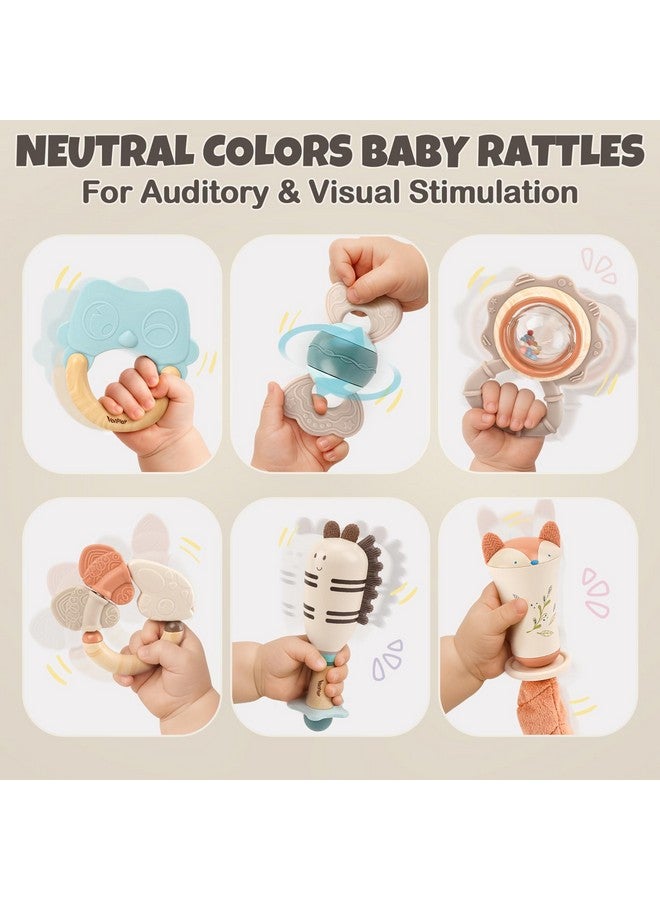 Vanplay Baby Rattles & Teethers Set - Baby Toys 0-6 Months, Teething Toys 3-6 Months, Sensory Toys with Soft Textures, Gentle Sounds & Easy-Grip Shape, Neutral Newborn Gift（10-Pack） - Image 3