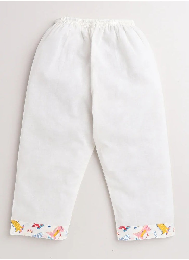 Polka Tots Polka Tots Full Sleeves Night Wear Dinosaur Kurta Pyjama - White  - Image 4