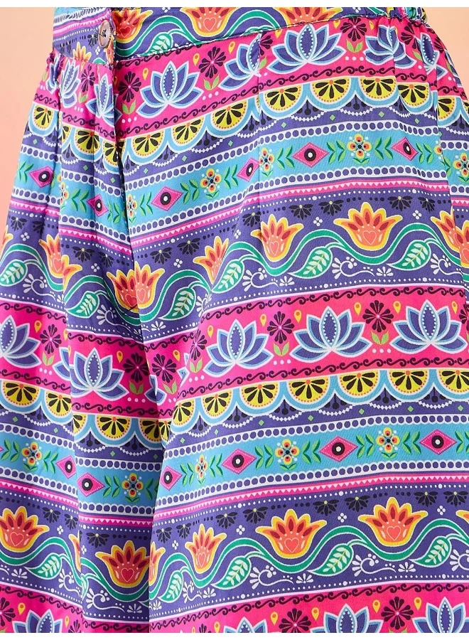 AKS Floral Printed Crop Top With Flared Palazzo