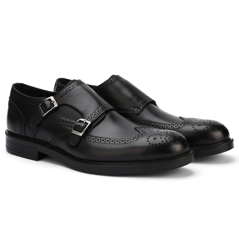 Brio Genuine Leather oxford Toe Double Monk – Black