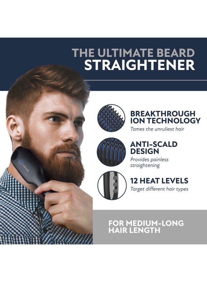 Arkam Beard Straightener for Men -Premium Heated Beard Brush Kit w/Anti-Scald Feature, Dual Action Hair Comb and Hard Shell Travel Case for Medium to Long Beards - Costume and Grooming Gifts for Men - Image 2
