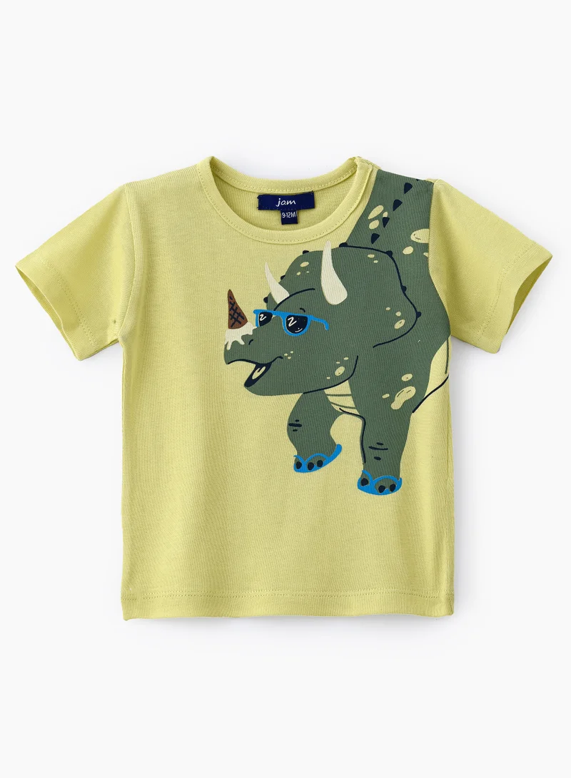 JAM Boys' Lime Green Dinosaur Graphic Cotton T-Shirt