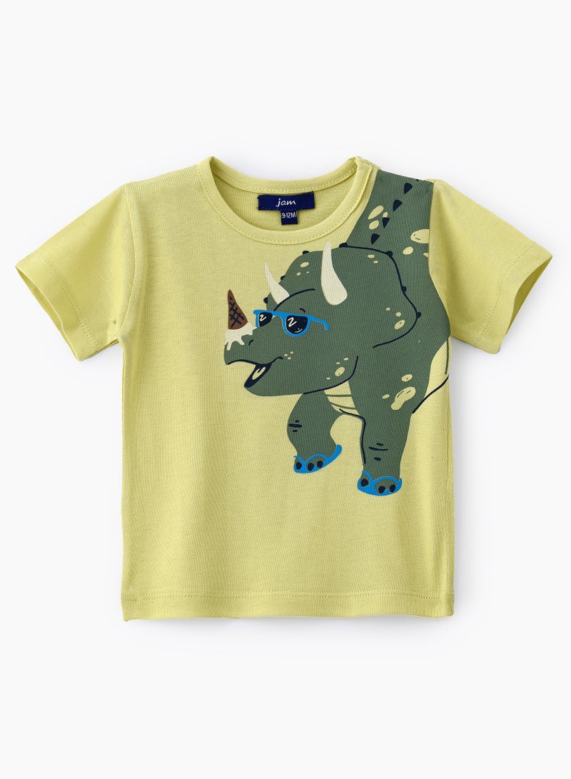 JAM Boys' Lime Green Dinosaur Graphic Cotton T-Shirt - Image 1