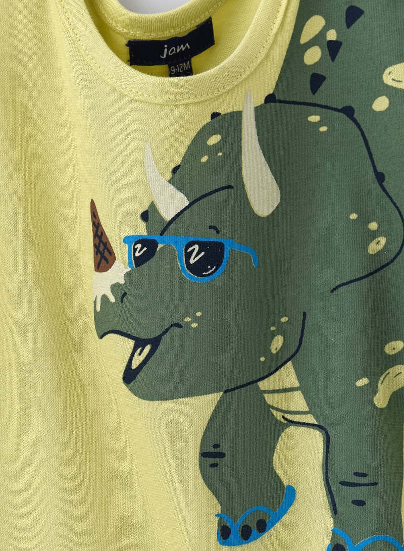 JAM Boys' Lime Green Dinosaur Graphic Cotton T-Shirt - Image 3