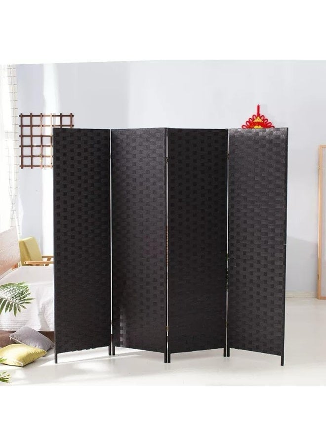 Hanaiette Foldable Movable Stretch Privacy Screens Room Divider,Divider Room Panel Partition,Fully Hand-woven Entrance Wood Mesh Woven Design Room Dividers Wall,Folding Privacy Screen ,Portable Movable Stretch Room Separator Seperating  dividers Partitions, Room Partitions and Dividers Freestanding for Home Bedroom Office Hotel (4 Panel,Black) - Image 1
