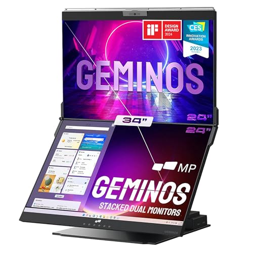 MP Mobile Pixels Geminos (2 x 24 inch) IPS Dual Stacked Computer Monitors with 65W USB-C Charging, 1080P Webcam&Speakers, All-Inclusive Workstation PC Monitor, USB-A/USB-C/HDMI, Ergo Design(2 Monitors) - Image 1