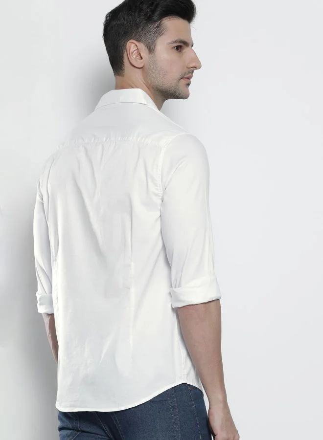 شركة المرآب الهندية قميص رجالي كاجوال بقصة ضيقة وأكمام كاملة وياقة واسعة