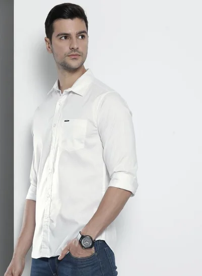 The Indian Garage Co Men Slim Fit Solid Full Sleeves Spread Collar Casual Shirt