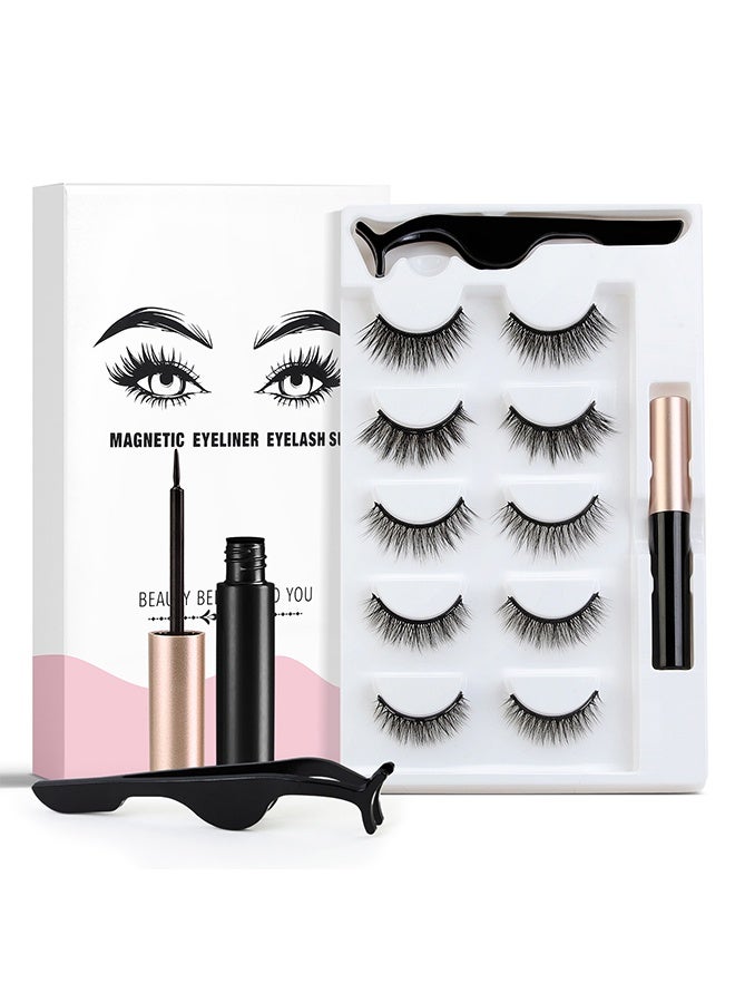 مانجي بدلة رمش كحل مغناطيسي ، 5 أزواج أنماط مختلفة 3D تبدو الرموش المغناطيسية ، لا حاجة للغراء - Image 1