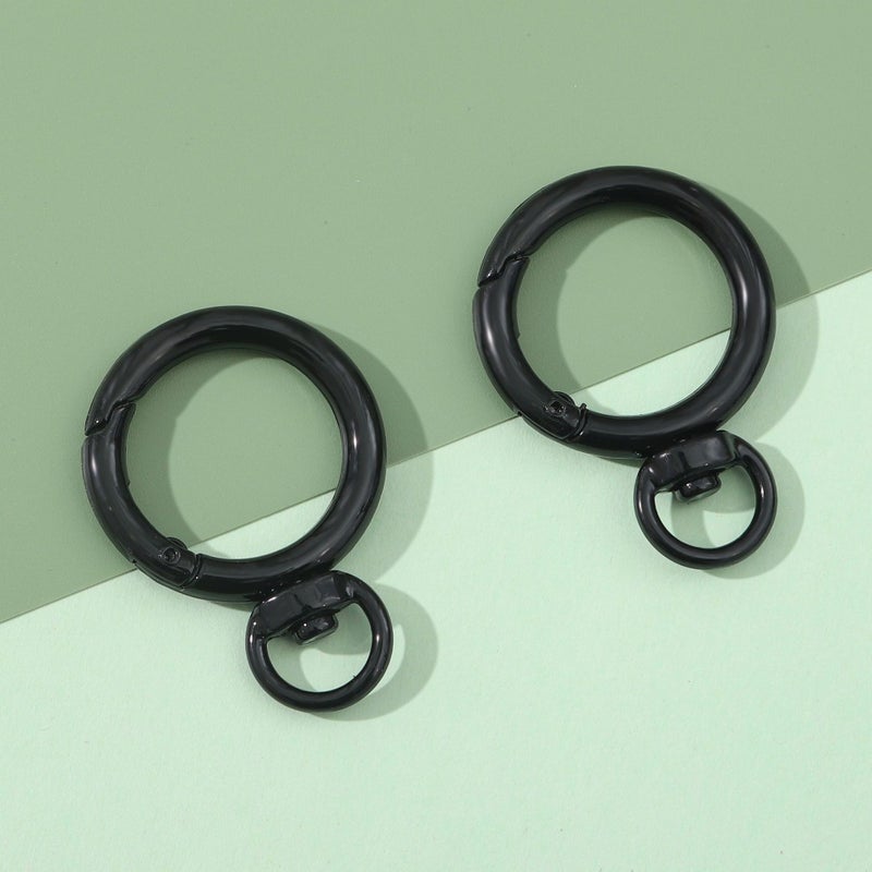 Japanese and Korean color alloy paint round 360 degree activity spring buckle DIY key chain accessories bag jewelry hanging buckle Black 2 pcs/bag 