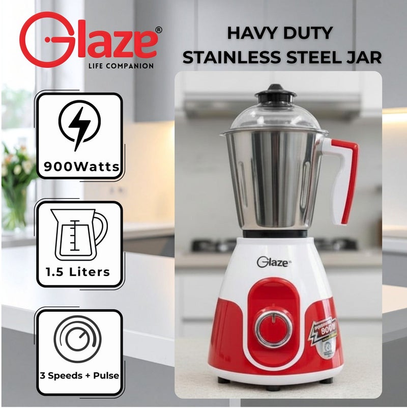 جليز خلاط ومطحنة 900 واط 3 في 1، جهاز مطبخ كهربائي مع 3 أوعية من الستانلس ستيل (1.5 لتر، 1.2 لتر، 0.5 لتر)، مناسب لطحن التوابل والقهوة، مزود بـ 3 سرعات مع خاصية التشغيل اللحظي (Incher)، وحماية من الحمل الزائد - Image 4