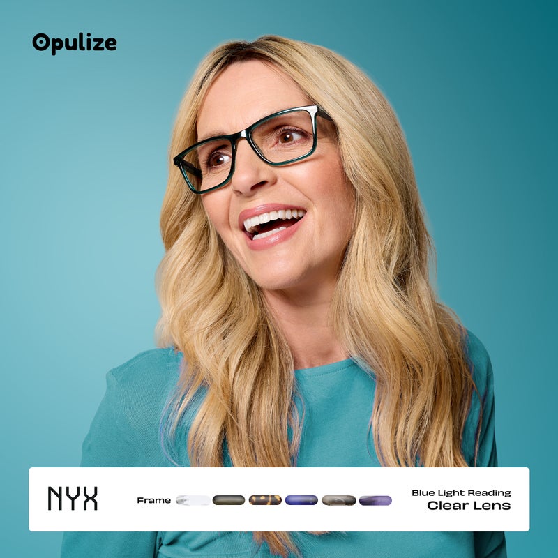 OPULIZE نظارات قراءة NYX مع حماية من الضوء الأزرق للنساء والرجال، إطار مستطيل مع حماية من الأشعة فوق البنفسجية وإجهاد العين، نظارات كمبيوتر للألعاب مضادة للتوهج، سوداء، شفافة +2.0 (عبوة من 2) - Image 2