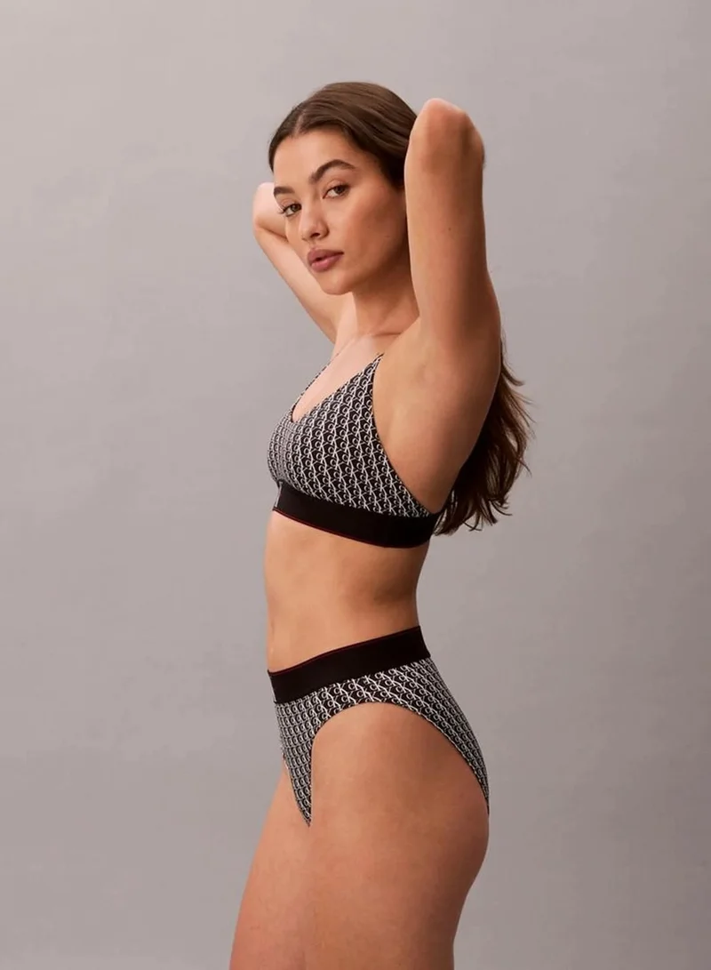Calvin Klein MINI STEPPING LOGO BLACK High Waist Bikini Briefs - Graphic Monogram Microfibre Stretch for Women | Best Price UAE