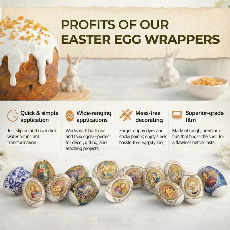 QG group Decorative Easter Egg Wraps Russian Icons Religious Orthodox Dying Kit Dye - Set Ukrainian Kit Sleeve Heat Shrink Wrap Pysanka Pysanky Supplies 21 Pcs in Pack - Image 4
