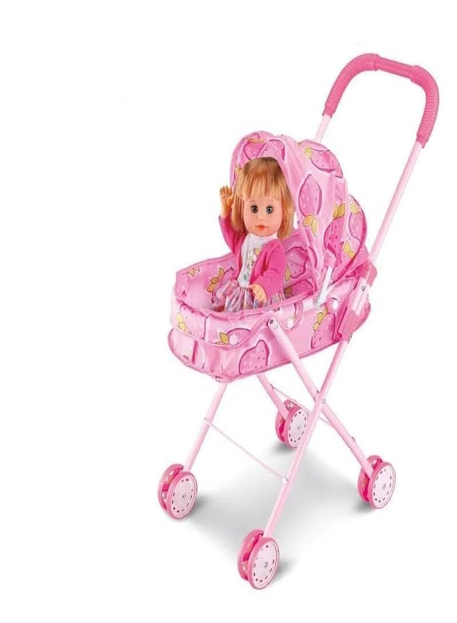LUPSERO Doll Stroller with Baby Doll, Pink, Foldable Toy Pram with Canopy, Pretend Play Set - Image 1