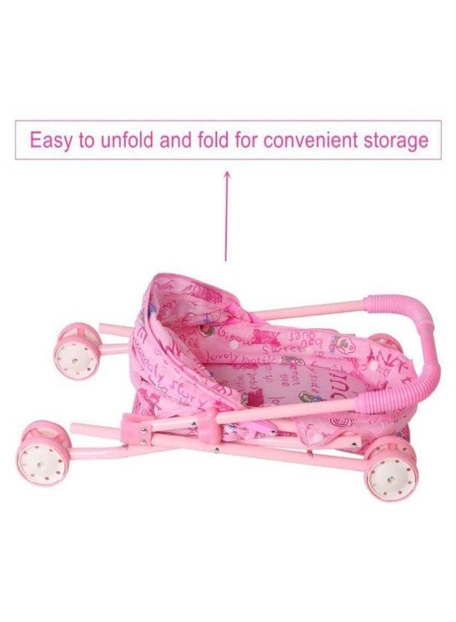LUPSERO Doll Stroller with Baby Doll, Pink, Foldable Toy Pram with Canopy, Pretend Play Set - Image 5