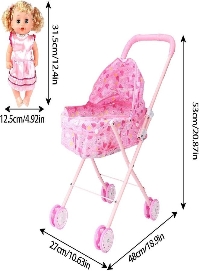 LUPSERO Doll Stroller with Baby Doll, Pink, Foldable Toy Pram with Canopy, Pretend Play Set - Image 4