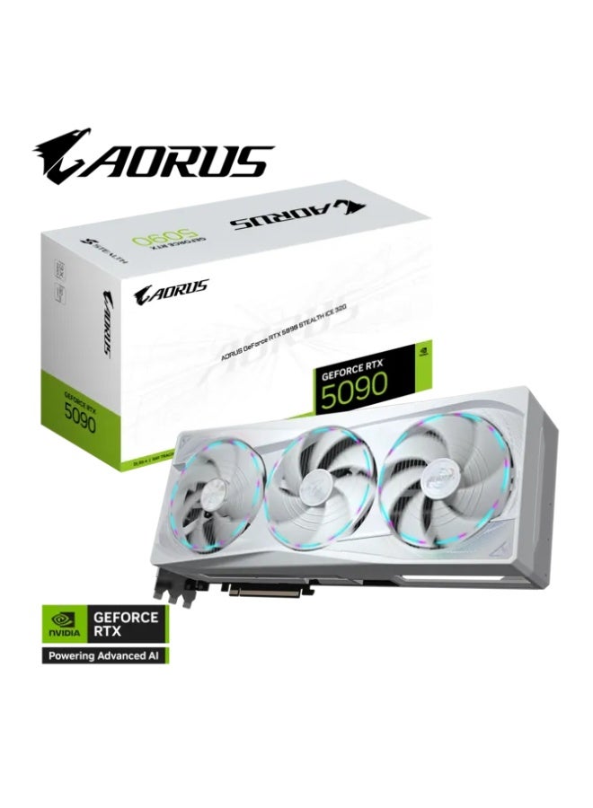جيجابايت بطاقة الرسوميات AORUS GeForce RTX 5090 STEALTH ICE بسعة 32GB GDDR7 PCIe 5.0 – 512 بت، 21,760 نواة CUDA، 2655 ميجاهرتز تعزيز، نظام تبريد WINDFORCE 3X مع مراوح Hawk وغرفة بخار، تصميم أبيض STEALTH ICE، RGB Halo + عرض حافة LCD، 3× DisplayPort 2.1b + 1× HDMI 2.1b، NVIDIA DLSS 4 و Reflex 2 | 9VN5090ASI-00-G10 - Image 2