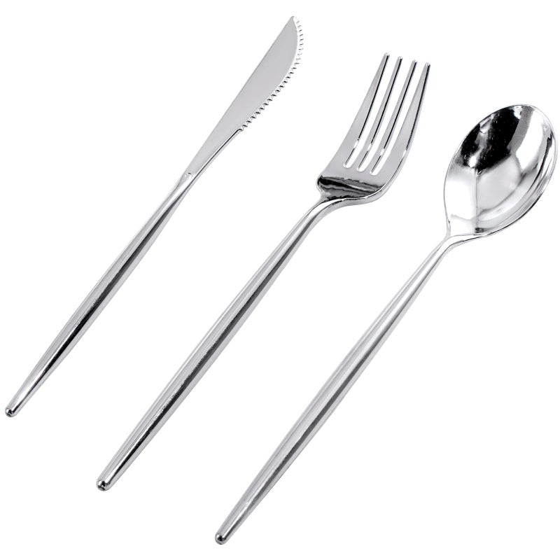 Rubtlamp 90Pcs Silver Plastic Silverware Silver Plastic Utensils Plastic Cutlery Include 30 Knives 30 Forks and 30 Spoons Silverware Heavy Duty For Party Wedding