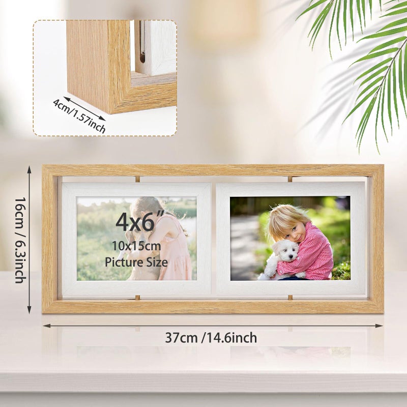 ZEEYUAN 4x6 Desk Picture Frame Rotating 4x6 Floating Photo Frame Wooden Double Side Frame Tabletop for Office Home Decor - Image 2