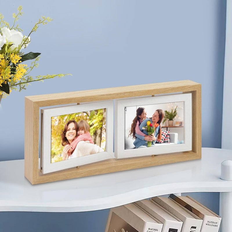 ZEEYUAN 4x6 Desk Picture Frame Rotating 4x6 Floating Photo Frame Wooden Double Side Frame Tabletop for Office Home Decor - Image 4