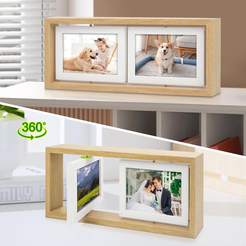 ZEEYUAN 4x6 Desk Picture Frame Rotating 4x6 Floating Photo Frame Wooden Double Side Frame Tabletop for Office Home Decor - Image 3