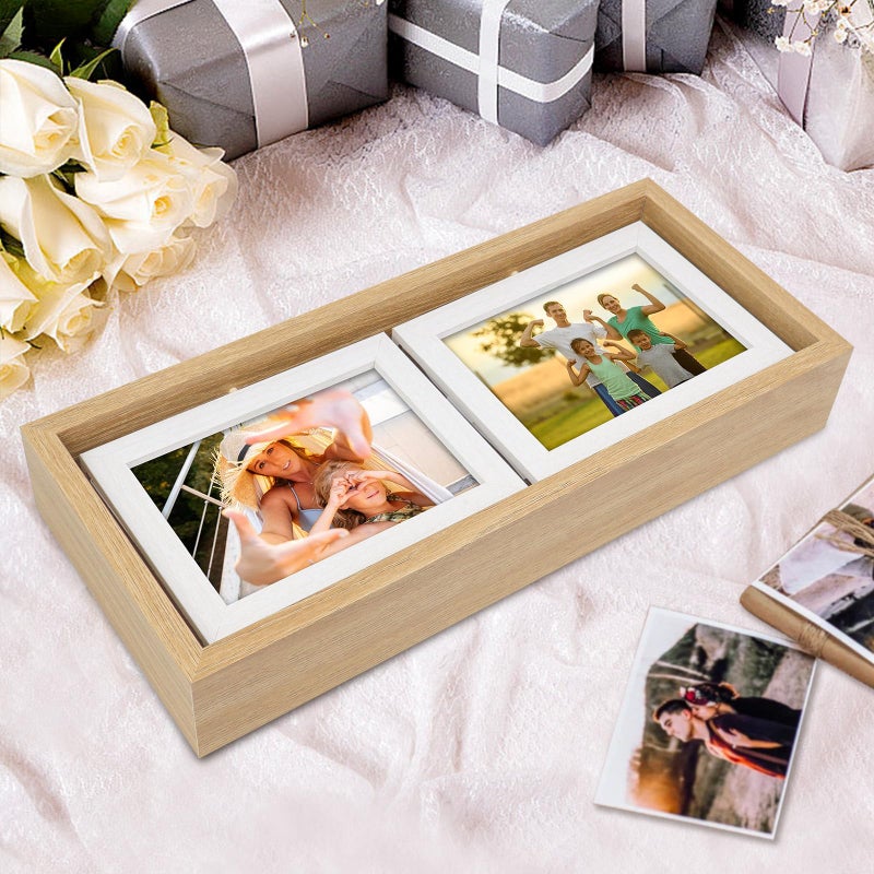 ZEEYUAN 4x6 Desk Picture Frame Rotating 4x6 Floating Photo Frame Wooden Double Side Frame Tabletop for Office Home Decor - Image 5