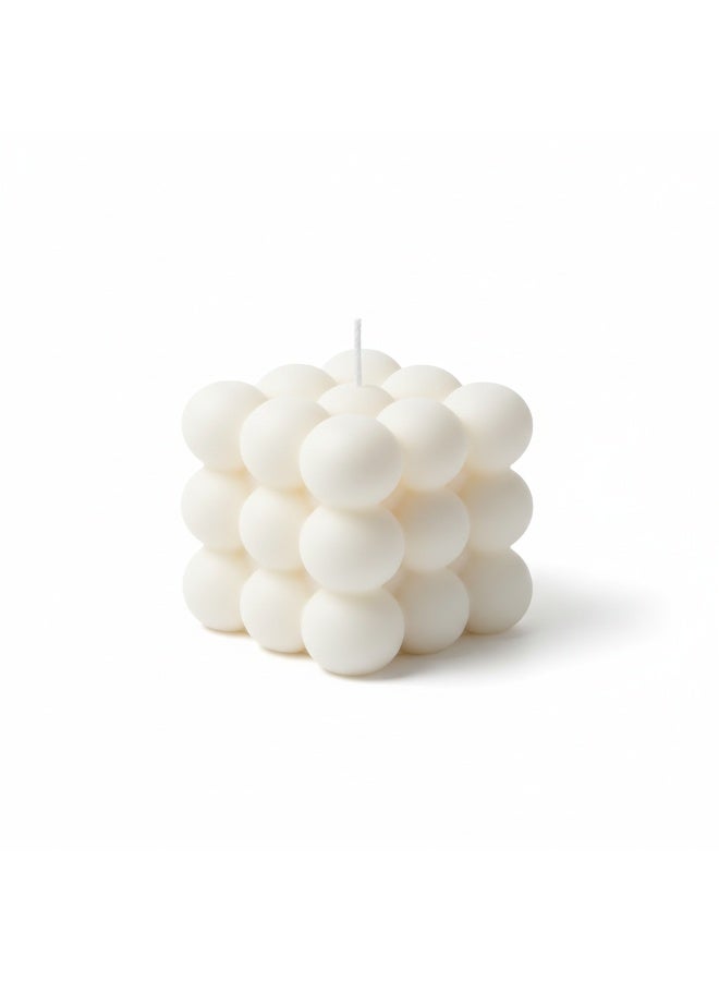 6cm Milky White Mini Bubble Cube Soy Wax Aromatherapy Candle - English Pear & Freesia Scent | Home Decor & Gift - Image 1