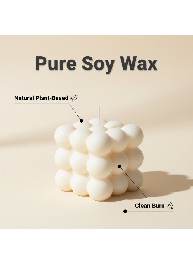 6cm Milky White Mini Bubble Cube Soy Wax Aromatherapy Candle - English Pear & Freesia Scent | Home Decor & Gift - Image 3