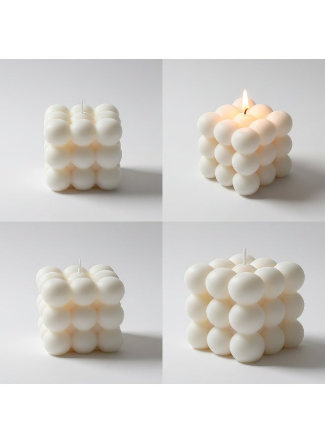 6cm Milky White Mini Bubble Cube Soy Wax Aromatherapy Candle - English Pear & Freesia Scent | Home Decor & Gift - Image 5