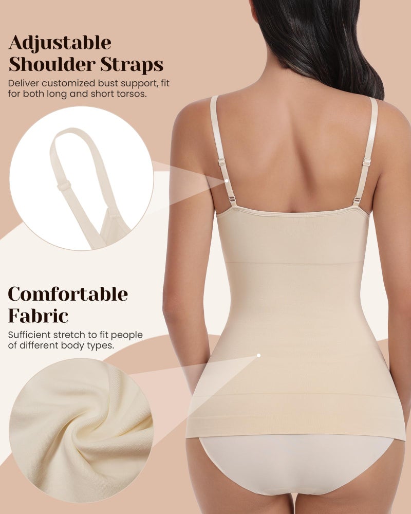 EUYZOU Womens 3PK Tummy Control Shapewear Tank Tops Seamless V-Neck Compression Tank Tops Body Shaper Camisole, Black/White/Nude L - Image 3