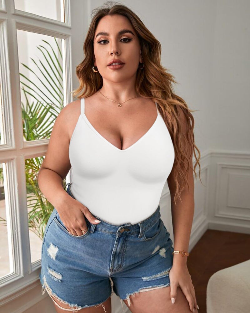 EUYZOU Womens 3PK Tummy Control Shapewear Tank Tops Seamless V-Neck Compression Tank Tops Body Shaper Camisole, Black/White/Nude L - Image 5