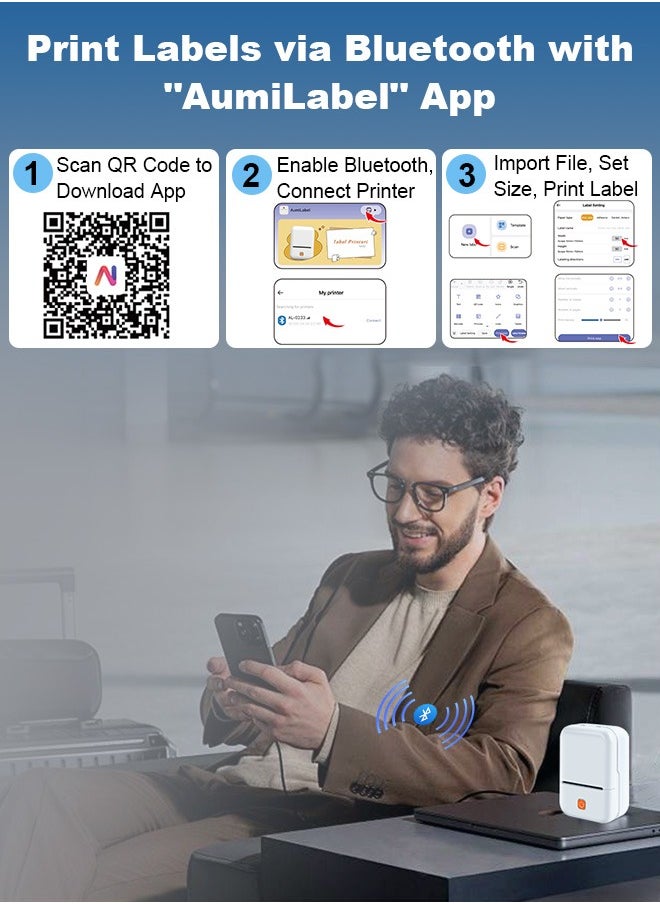 Xoopla - Label Printer,Portable Bluetooth Thermal Label Maker Machine,Rechargeable Type-c Inkless Printer Compatible with Android iOS Smartphones,Easy to Use,Mini Wireless Sticker Printer with 1 Roll 50mm*50mm Printing Paper Great for labeling/Receipts/Photos/Notes/Memos/Printing Barcods Etc - Image 1