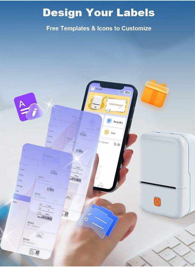 Xoopla - Label Printer,Portable Bluetooth Thermal Label Maker Machine,Rechargeable Type-c Inkless Printer Compatible with Android iOS Smartphones,Easy to Use,Mini Wireless Sticker Printer with 1 Roll 50mm*50mm Printing Paper Great for labeling/Receipts/Photos/Notes/Memos/Printing Barcods Etc - Image 1