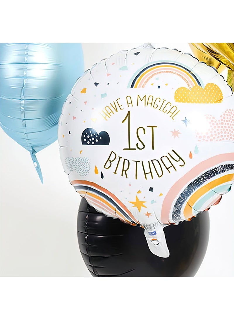 فولات بالون عيد ميلاد سحري دائري من رقائق الألومنيوم باللون الأبيض وقوس قزح الذهبي مقاس 45 سم - Image 2