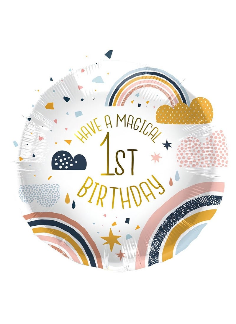 فولات بالون عيد ميلاد سحري دائري من رقائق الألومنيوم باللون الأبيض وقوس قزح الذهبي مقاس 45 سم - Image 1