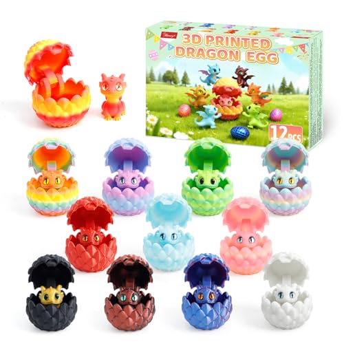 Flavery 3D Printed Dragon Eggs with Hinges 12 PCS Mini Easter Basket Stuffers Cute Christmas Birthday Gift Collectibles for AdultsTeens3D Print Animals Cute Desk Pets Multicolor - Image 1