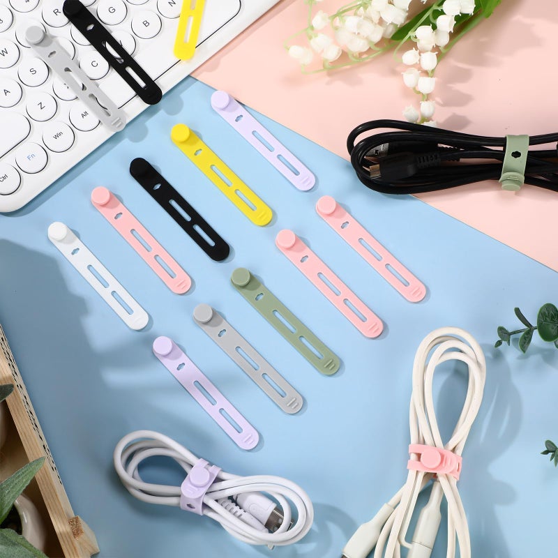 Tellegloww 42 Pcs Silicone Cable Ties Reusable Cord Organizer Adjustable Data Cable Wraps for Earphone Phone Charger Computer Cord Management Straps Travel Essentials(Multicolor,3.15 Inch) - Image 5