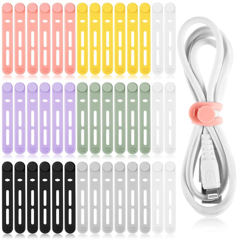 Tellegloww 42 Pcs Silicone Cable Ties Reusable Cord Organizer Adjustable Data Cable Wraps for Earphone Phone Charger Computer Cord Management Straps Travel Essentials(Multicolor,3.15 Inch) - Image 1