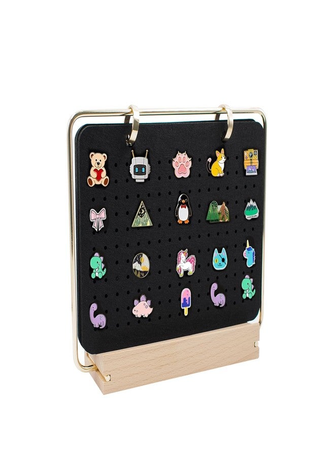 Hiyoo Pin Display Organizers with Wooden Base, Brooch Display Board, Desktop Enamel Pin Collection Calendar with 6 Black Felt Pages for Earring Hair Clip Badge Storage - Image 1