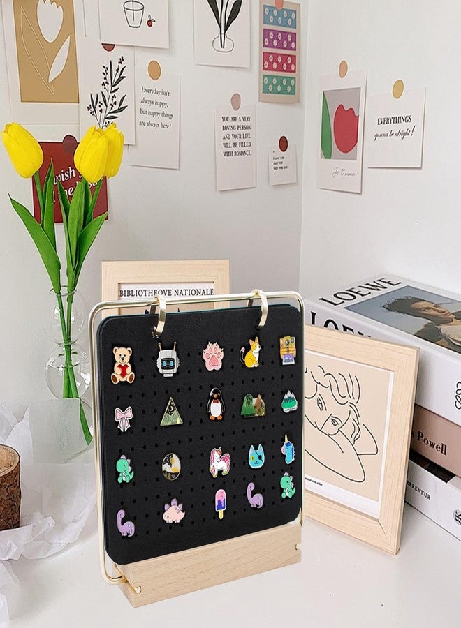 Hiyoo Pin Display Organizers with Wooden Base, Brooch Display Board, Desktop Enamel Pin Collection Calendar with 6 Black Felt Pages for Earring Hair Clip Badge Storage - Image 5