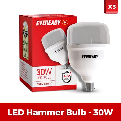 Eveready 30W LED Hammer Bulb with B22 Base, High CRI, 4KV Surge Protection, Energy Efficient & Long Life – Cool Daylight (6500K) for Home & Commercial Use, Pack of 3 - Image 2