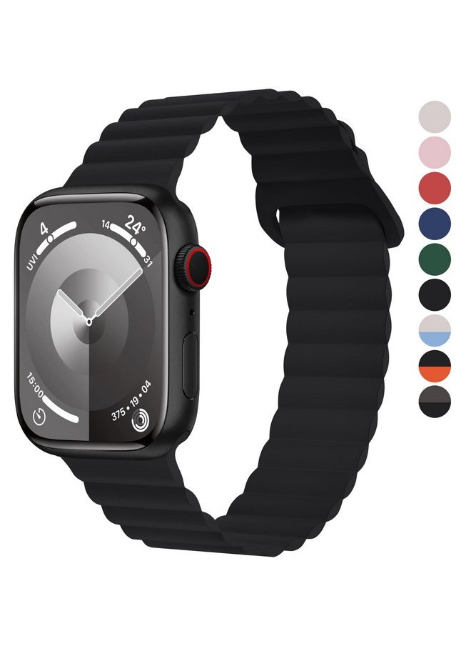 Fullmosa - Fullmosa Silicone Magnetic Band Compatible with Apple Watch Strap 49mm 46mm 45mm 44mm 42mm(Series 3 2 1), Sport Bands for iWatch Ultra 2/1 SE1/2 Series 10 9 8 7 6 5 4 3 2 1,Black [Watch NOT Included] - Image 1