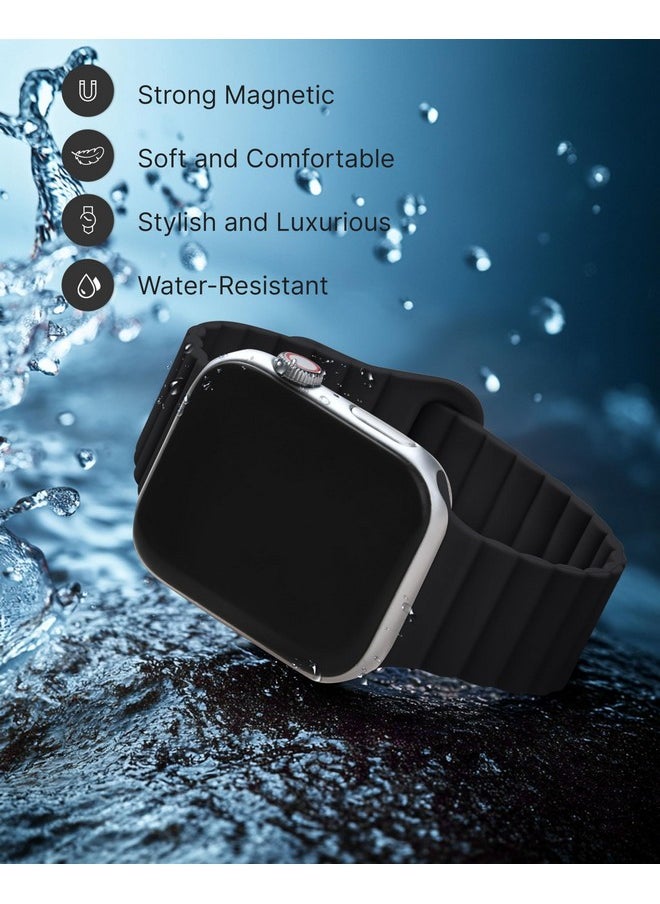 Fullmosa - Fullmosa Silicone Magnetic Band Compatible with Apple Watch Strap 49mm 46mm 45mm 44mm 42mm(Series 3 2 1), Sport Bands for iWatch Ultra 2/1 SE1/2 Series 10 9 8 7 6 5 4 3 2 1,Black [Watch NOT Included] - Image 1