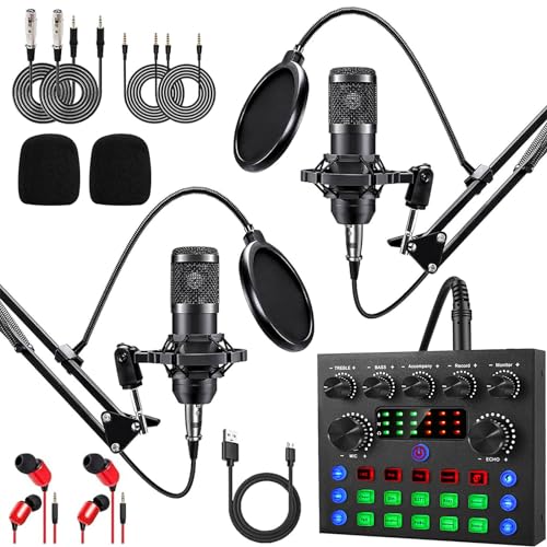ALPOWL Podcast Equipment Bundle For 2, ALPOWL Audio Interface with Cardioid Designer BM800 Mic for Gamer and All-In-One DJ Mixer, perfect for Live Streaming, Singing, YouTube, Gaming - Image 1