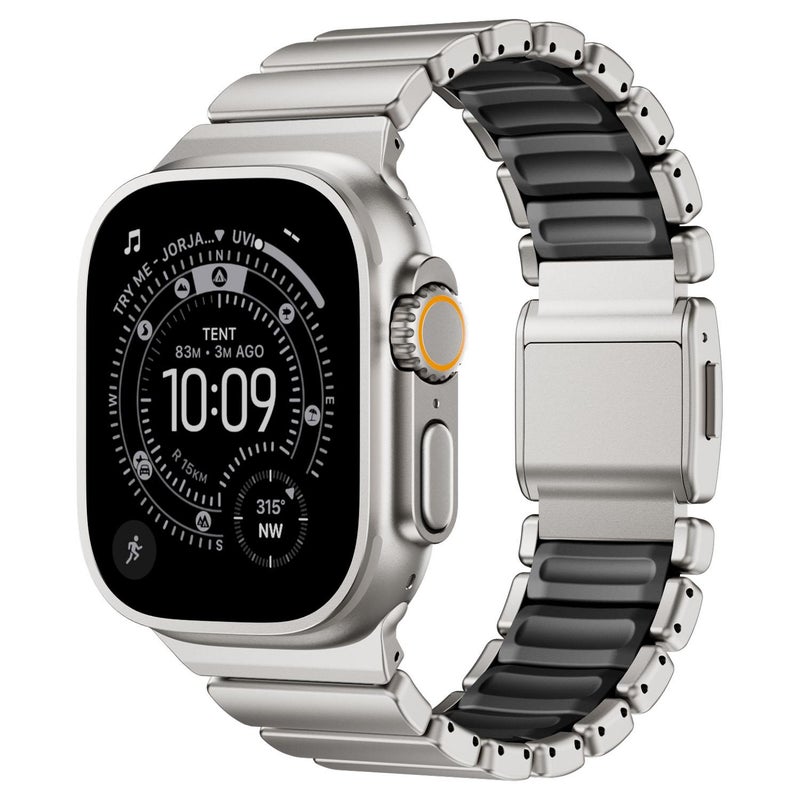 For Apple Watch 46mm / 49mm / 45mm / 44mm Magnetic Buckle Single-Bead Silicone Stainless Steel Watch Band(Titanium Black)